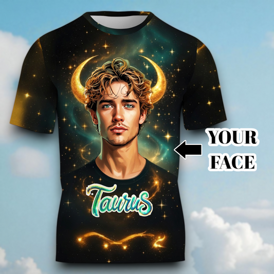 Custom Zodiac Shirt - Surreal Cosmic Art Tee with Your Face | Taurus | Personalized Horoscope Gift