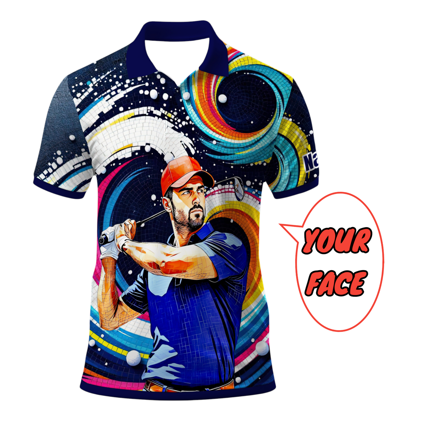 HomyGifts Men's Customized Face Artistic Golf Polo Shirt, Mosaic Art Style, Unique Personalized Golf Polo For Men Style 20
