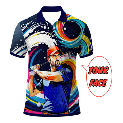 HomyGifts Men's Customized Face Artistic Golf Polo Shirt, Mosaic Art Style, Unique Personalized Golf Polo For Men Style 20