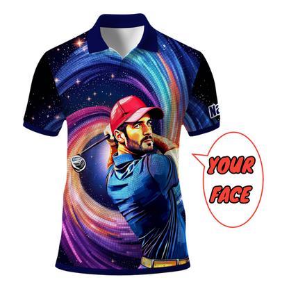 HomyGifts Men's Customized Face Artistic Golf Polo Shirt, Mosaic Art Style, Unique Personalized Golf Polo For Men Style 21