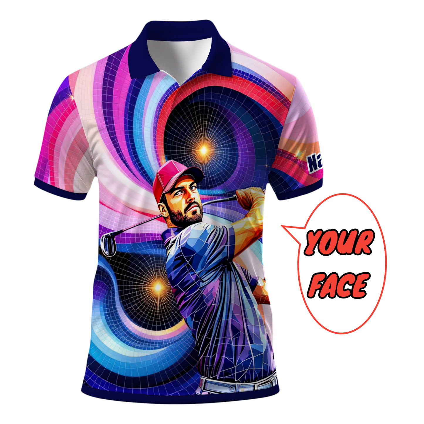 HomyGifts Men's Customized Face Artistic Golf Polo Shirt, Mosaic Art Style, Unique Personalized Golf Polo For Men