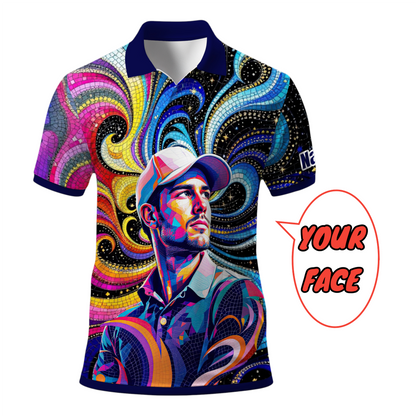 HomyGifts Men's Customized Face Artistic Golf Polo Shirt, Mosaic Art Style, Unique Personalized Golf Polo For Men