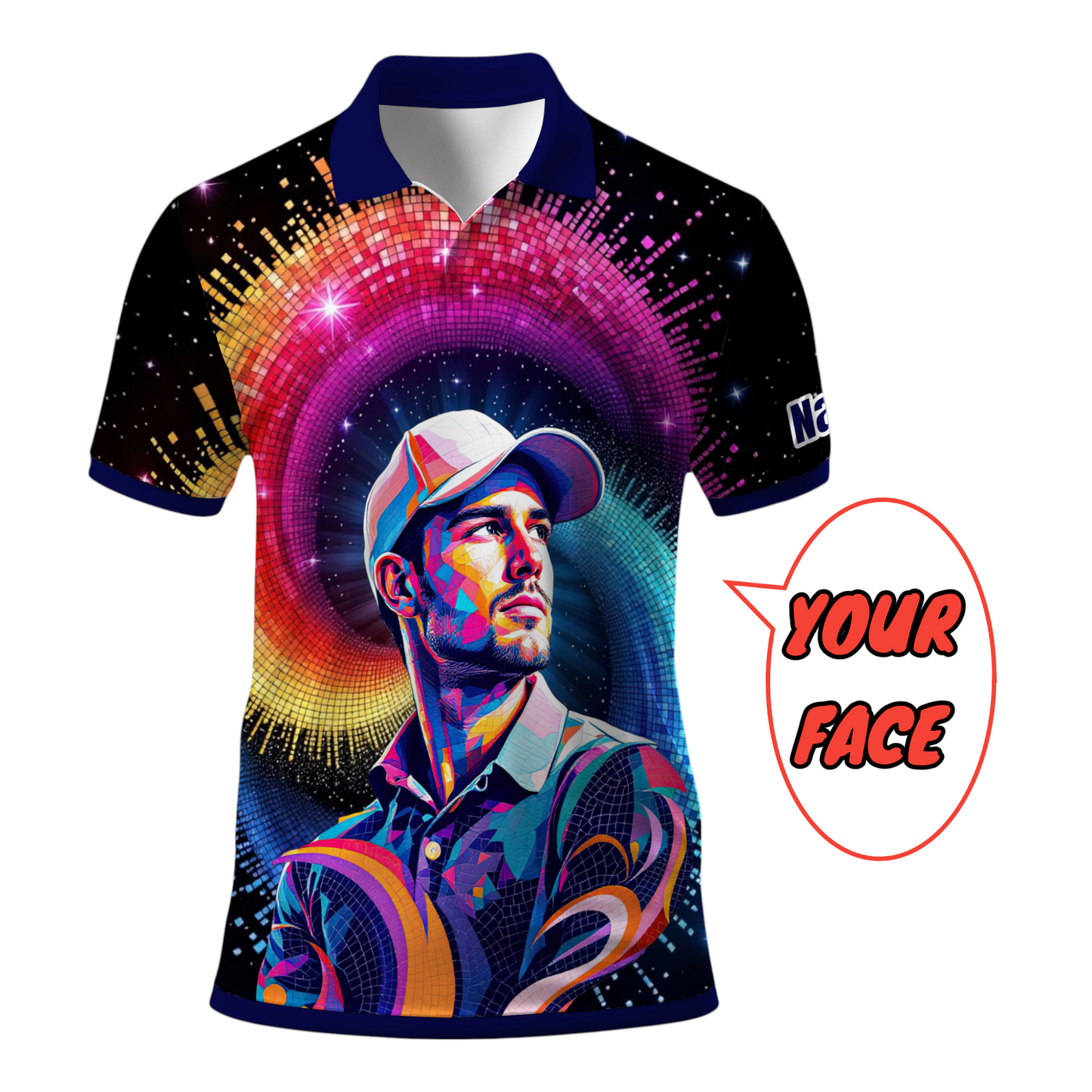 HomyGifts Men's Customized Face Artistic Golf Polo Shirt, Mosaic Art Style, Unique Personalized Golf Polo For Men