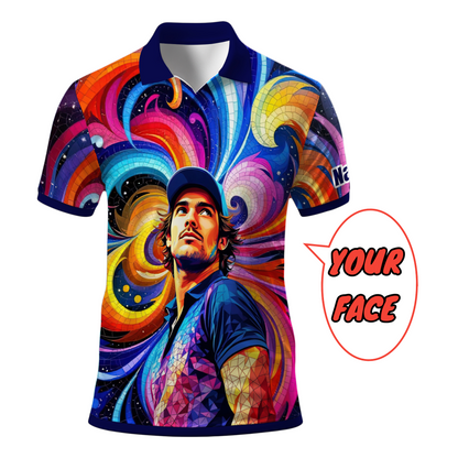 HomyGifts Men's Customized Face Artistic Golf Polo Shirt, Mosaic Art Style, Unique Personalized Golf Polo For Men