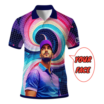 HomyGifts Men's Customized Face Artistic Golf Polo Shirt, Mosaic Art Style, Unique Personalized Golf Polo For Men
