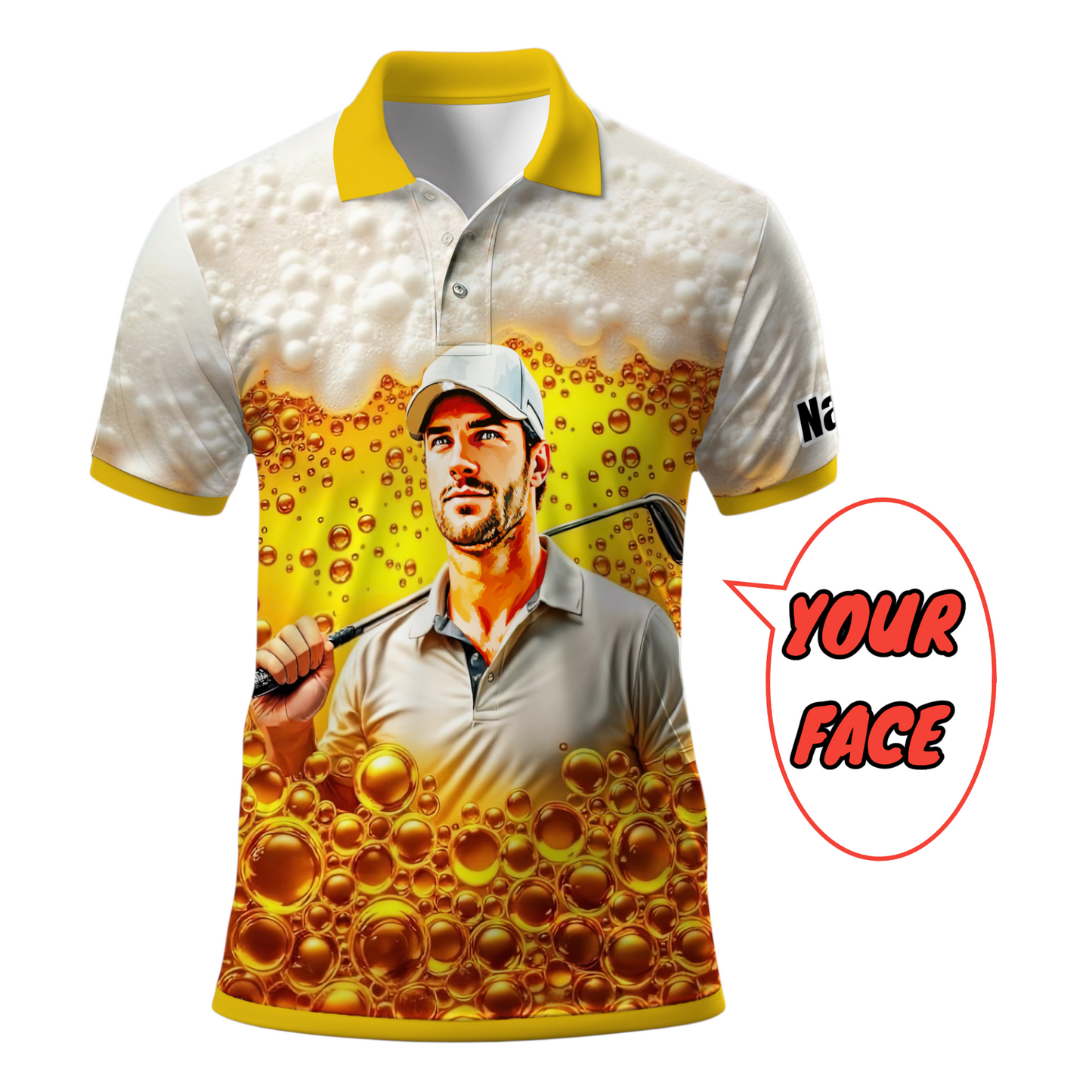 HomyGifts Men's Customized Face Artistic Golf Polo Shirt, Beer pattern Design, Special Gift for Beer & Golf Lovers, Summer Party Outfit, Unique Gift for Men Style 3