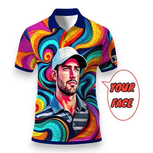 Personalized Mosaic Portrait Polo — Custom Face Mosaic Art Style Shirt Style 3