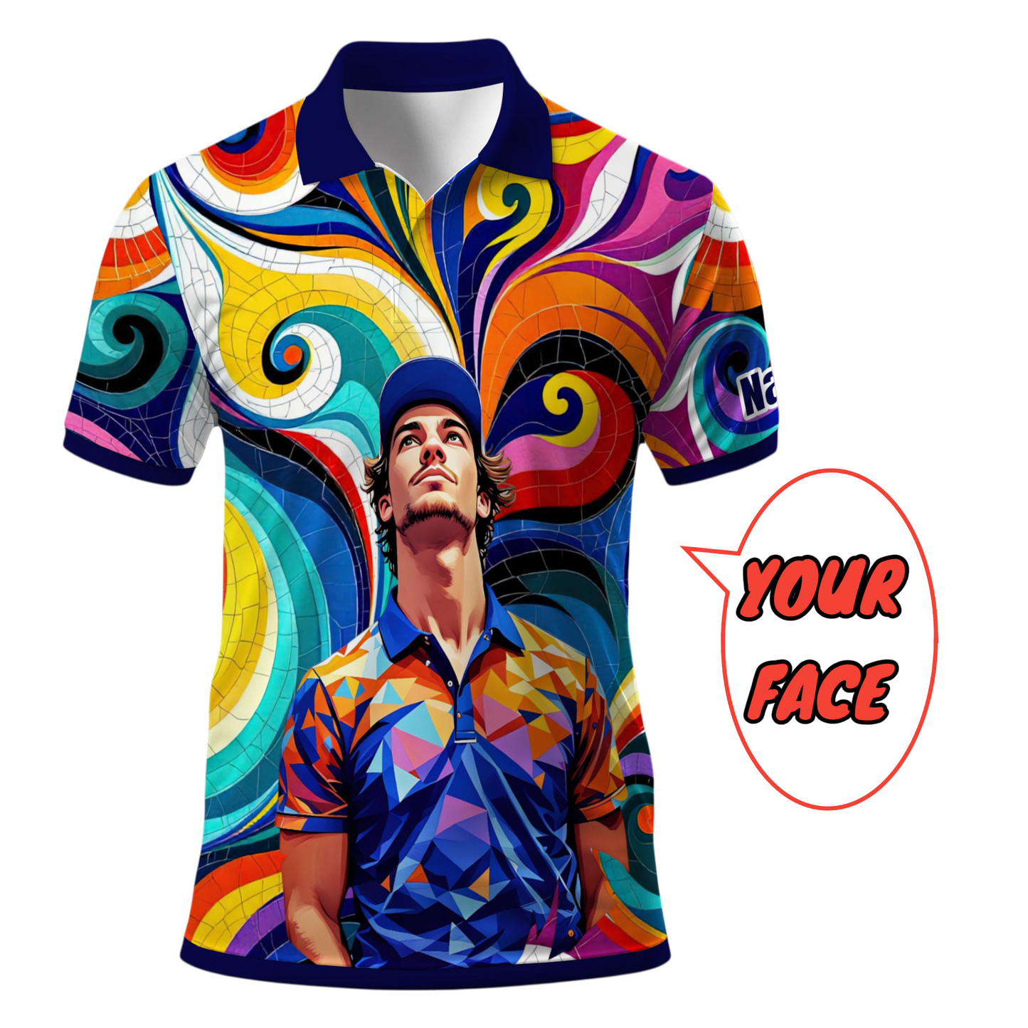 HomyGifts Men's Customized Face Artistic Golf Polo Shirt, Mosaic Art Style, Unique Personalized Golf Polo For Men Style 3