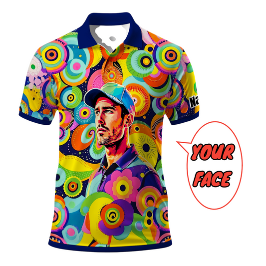 HomyGifts Custom Face Polo Shirt – Personalized Abstract Geometric Art Photo Shirt, Unique Gift for Him & Her