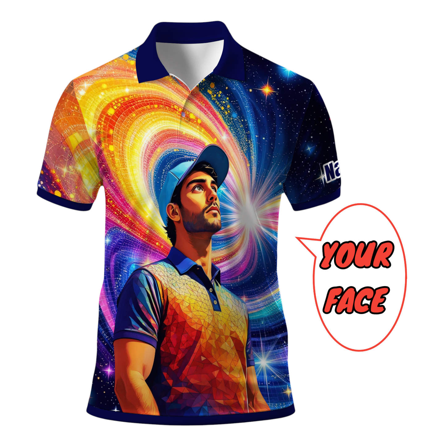 HomyGifts Men's Customized Face Artistic Golf Polo Shirt, Mosaic Art Style, Unique Personalized Golf Polo For Men