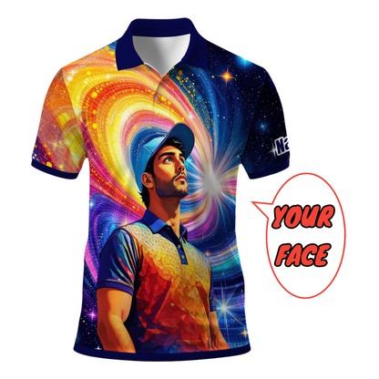 HomyGifts Men's Customized Face Artistic Golf Polo Shirt, Mosaic Art Style, Unique Personalized Golf Polo For Men