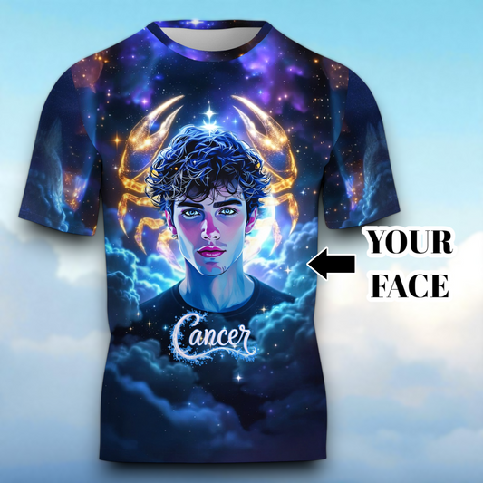 Custom Zodiac Shirt - Surreal Cosmic Art Tee with Your Face | Cancer | Personalized Horoscope Gift