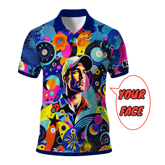 HomyGifts Custom Face Polo Shirt – Personalized Abstract Geometric Art Photo Shirt, Unique Gift for Him & Her