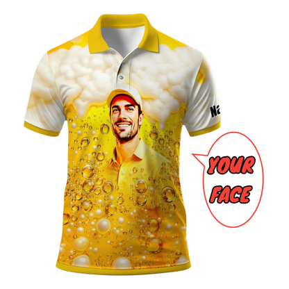 HomyGifts Men's Customized Face Artistic Golf Polo Shirt, Beer pattern Design, Special Gift for Beer & Golf Lovers, Summer Party Outfit, Unique Gift for Men Style 4