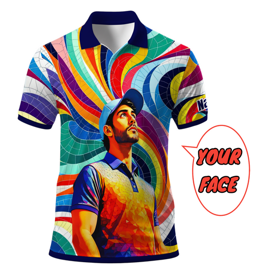 HomyGifts Men's Customized Face Artistic Golf Polo Shirt, Mosaic Art Style, Unique Personalized Golf Polo For Men Style 4