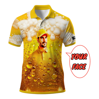 HomyGifts Men's Customized Face Artistic Golf Polo Shirt, Beer pattern Design, Special Gift for Beer & Golf Lovers, Summer Party Outfit, Unique Gift for Men Style 5