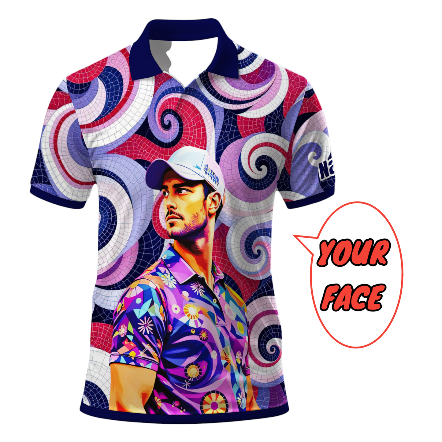 HomyGifts Men's Customized Face Artistic Golf Polo Shirt, Mosaic Art Style, Unique Personalized Golf Polo For Men Style 5