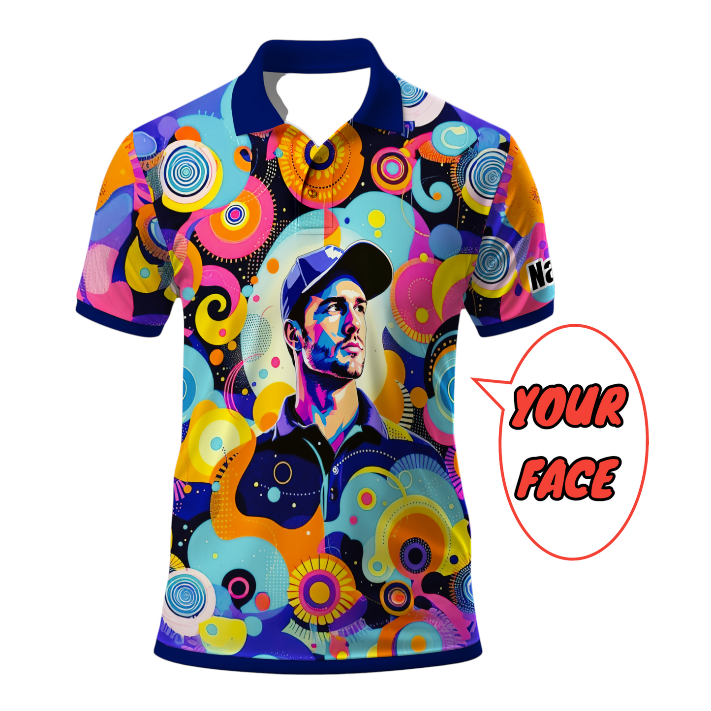 HomyGifts Custom Face Polo Shirt – Personalized Abstract Geometric Art Photo Shirt, Unique Gift for Him & Her