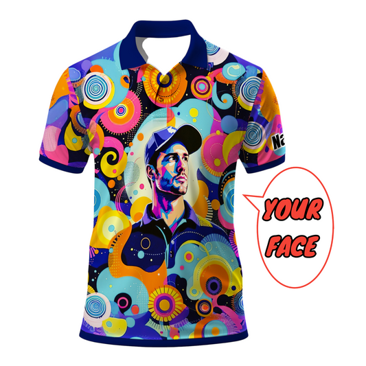 HomyGifts Custom Face Polo Shirt – Personalized Abstract Geometric Art Photo Shirt, Unique Gift for Him & Her