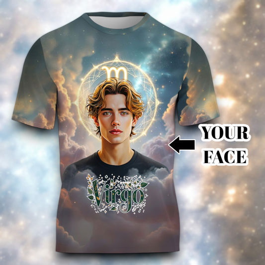 Custom Zodiac Shirt - Surreal Cosmic Art Tee with Your Face | Leo | Personalized Horoscope Gift