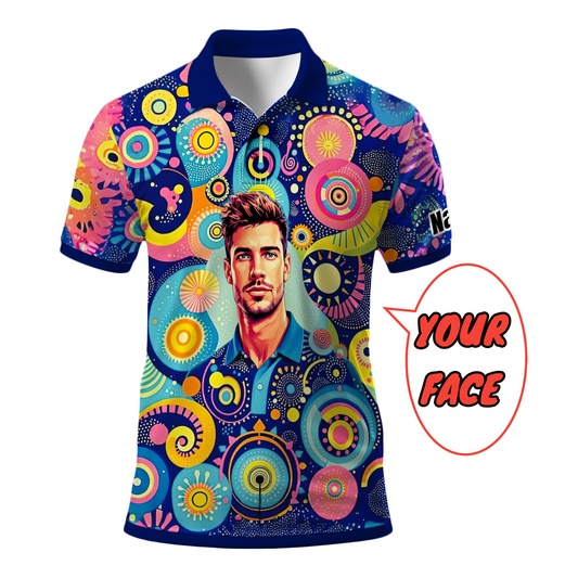 HomyGifts Custom Face Polo Shirt – Personalized Abstract Geometric Art Photo Shirt, Unique Gift for Him & Her