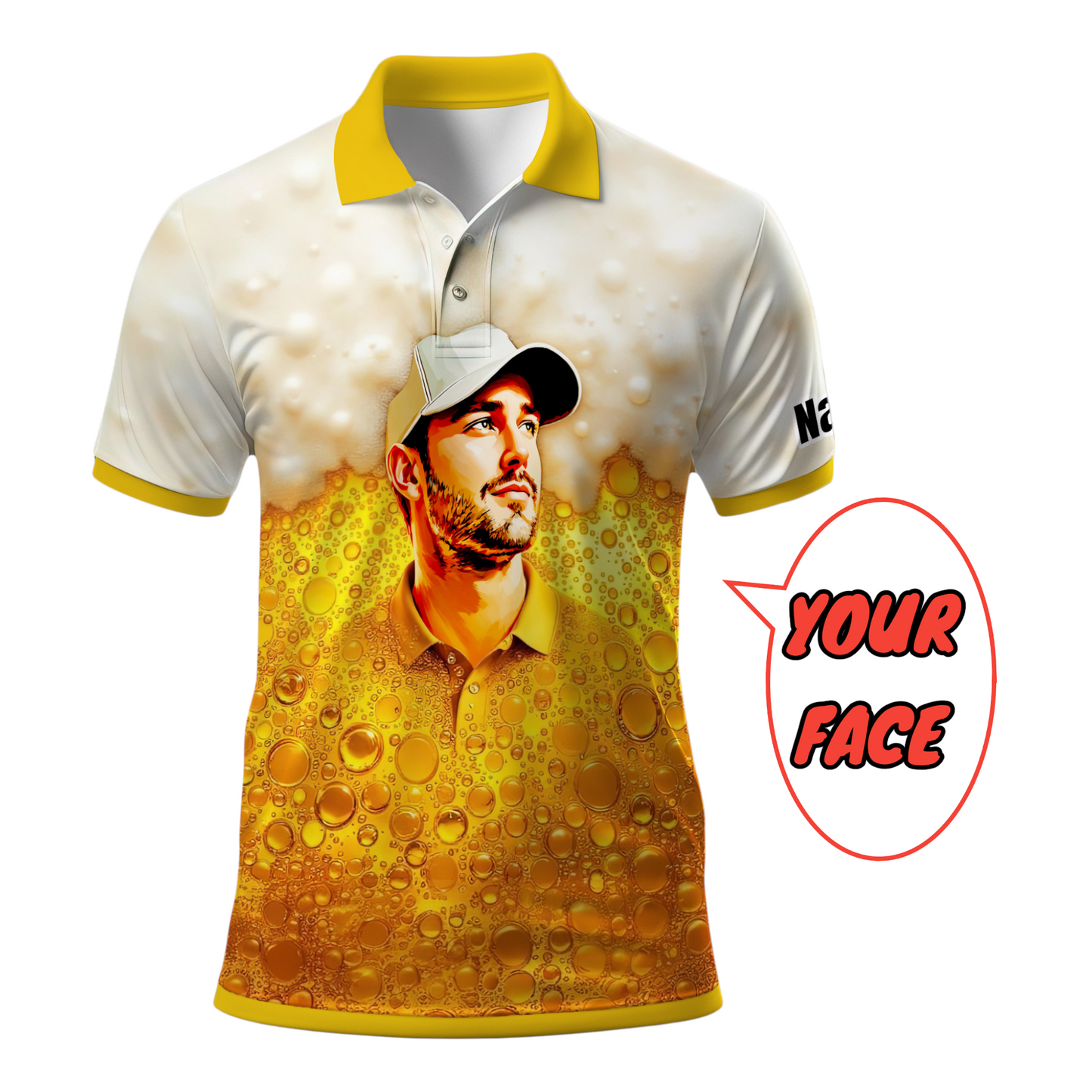 HomyGifts Men's Customized Face Artistic Golf Polo Shirt, Beer pattern Design, Special Gift for Beer & Golf Lovers, Summer Party Outfit, Unique Gift for Men Style 6