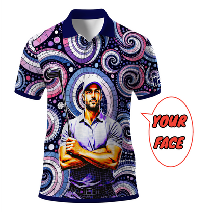 HomyGifts Men's Customized Face Artistic Golf Polo Shirt, Mosaic Art Style, Unique Personalized Golf Polo For Men Style 6