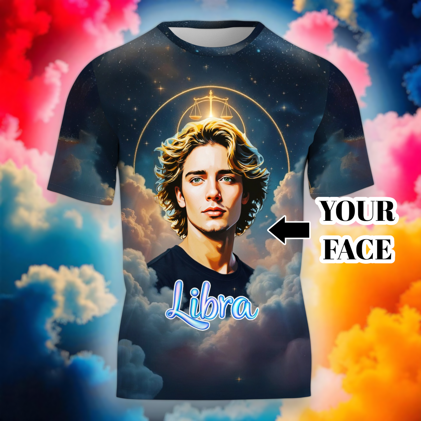 Custom Zodiac Shirt - Surreal Cosmic Art Tee with Your Face | Libra | Personalized Horoscope Gift