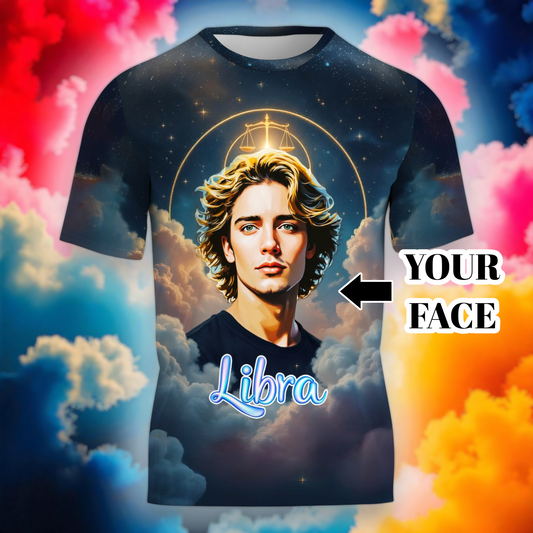 Custom Zodiac Shirt - Surreal Cosmic Art Tee with Your Face | Libra | Personalized Horoscope Gift
