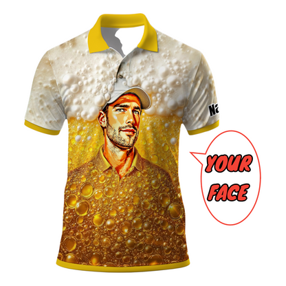 HomyGifts Men's Customized Face Artistic Golf Polo Shirt, Beer pattern Design, Special Gift for Beer & Golf Lovers, Summer Party Outfit, Unique Gift for Men Style 7