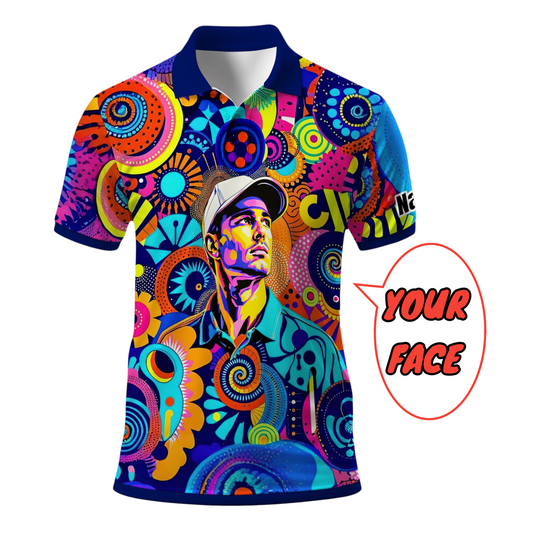 HomyGifts Custom Face Polo Shirt – Personalized Abstract Geometric Art Photo Shirt, Unique Gift for Him & Her