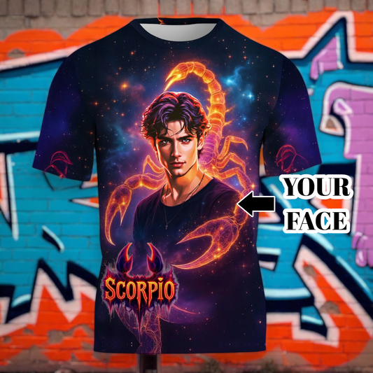Custom Zodiac Shirt - Surreal Cosmic Art Tee with Your Face | Scorpio | Personalized Horoscope Gift