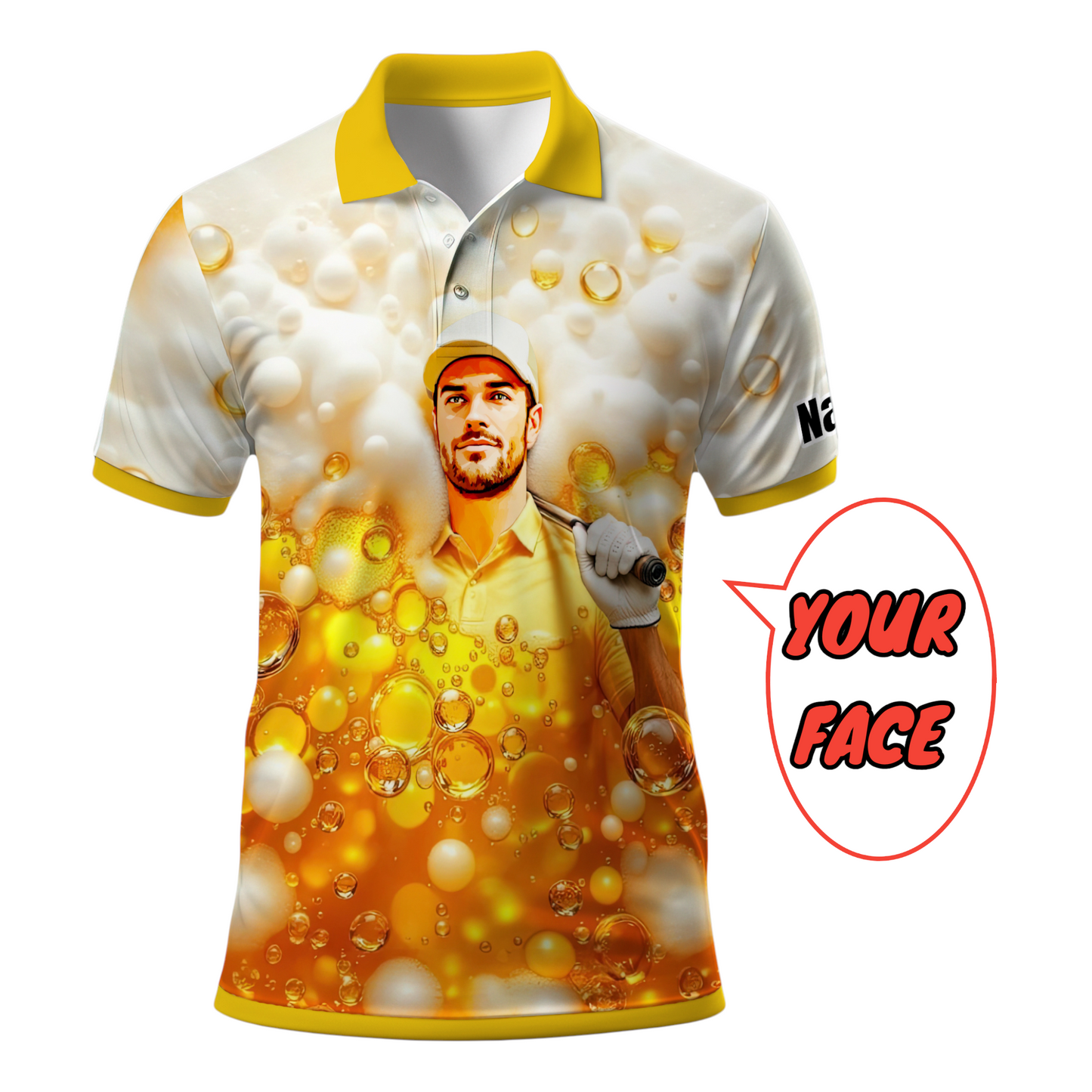 HomyGifts Men's Customized Face Artistic Golf Polo Shirt, Beer pattern Design, Special Gift for Beer & Golf Lovers, Summer Party Outfit, Unique Gift for Men Style 8
