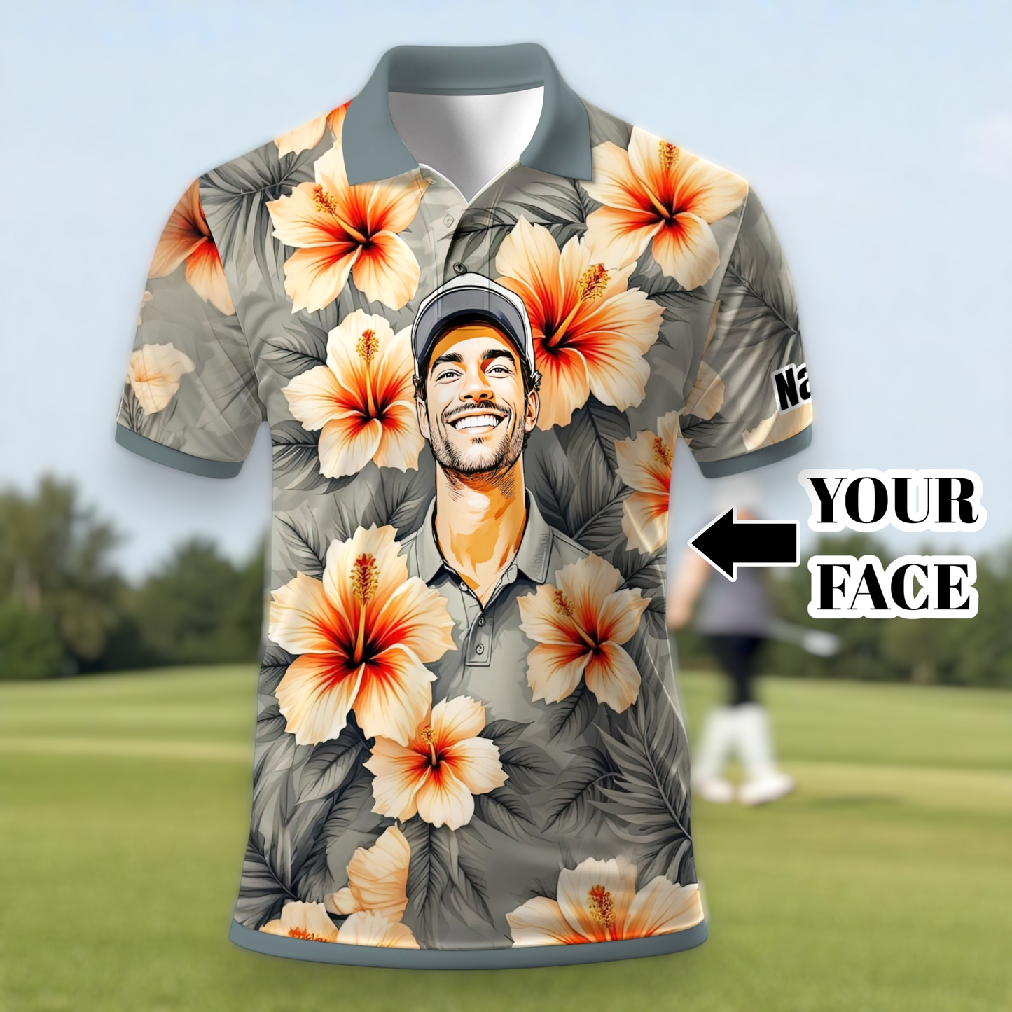Custom Face Tropical Floral Polo Shirt – Personalized Summer Shirt, Fun Beach Vacation Gift, Unique Tropical Party Outfit Style 8