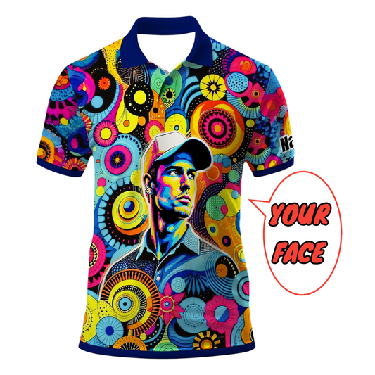 HomyGifts Custom Face Polo Shirt – Personalized Abstract Geometric Art Photo Shirt, Unique Gift for Him & Her