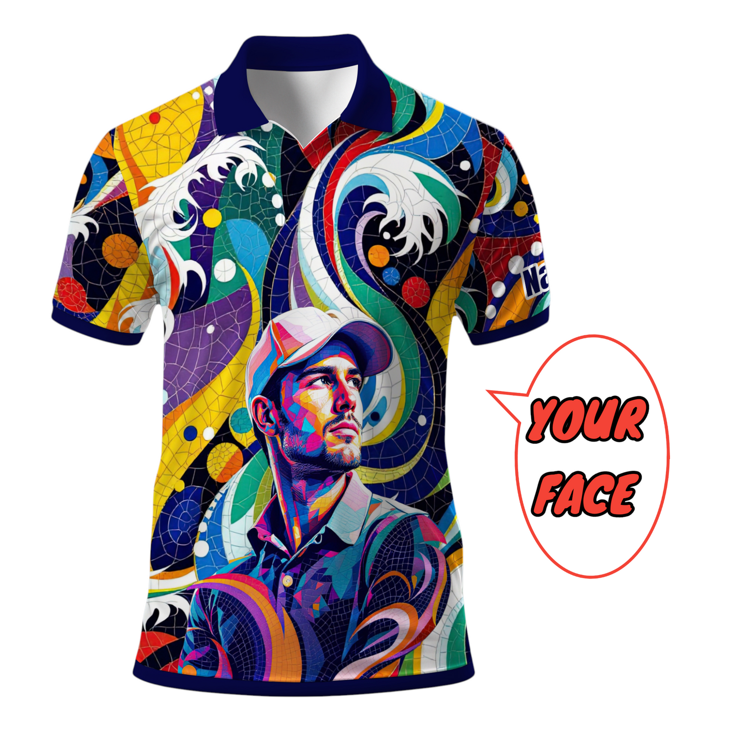 HomyGifts Men's Customized Face Artistic Golf Polo Shirt, Mosaic Art Style, Unique Personalized Golf Polo For Men Style 9