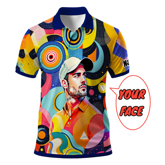 HomyGifts Custom Face Polo Shirt – Personalized Abstract Geometric Art Photo Shirt, Unique Gift for Him & Her