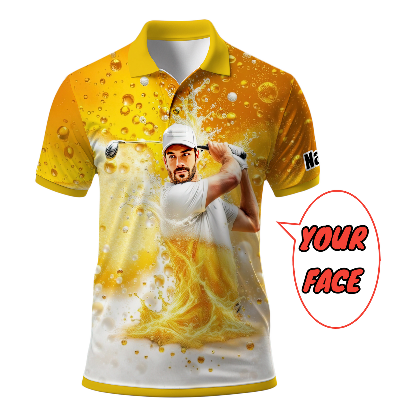 HomyGifts Men's Customized Face Artistic Golf Polo Shirt, Beer pattern Design, Special Gift for Beer & Golf Lovers, Summer Party Outfit, Unique Gift for Men Style 9