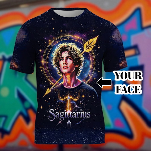 Custom Zodiac Shirt - Surreal Cosmic Art Tee with Your Face | Sagittarius | Personalized Horoscope Gift