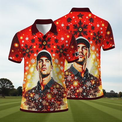 Custom Face Golf Polo Shirt – Personalized Christmas Golf Shirt for Him, Unique Holiday Gift for Golfer, Snowflake Design Golf Apparel Style 13