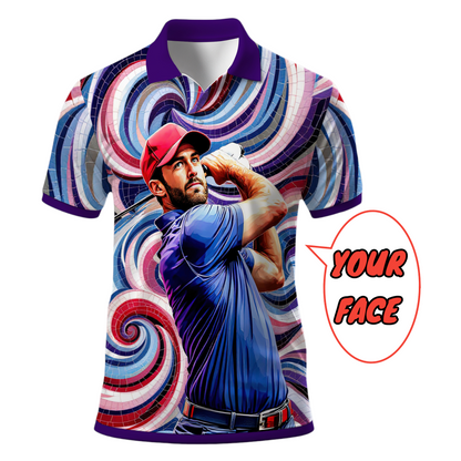 HomyGifts Men's Customized Face Artistic Golf Polo Shirt, Mosaic Art Style, Unique Personalized Golf Polo For Men Style 2