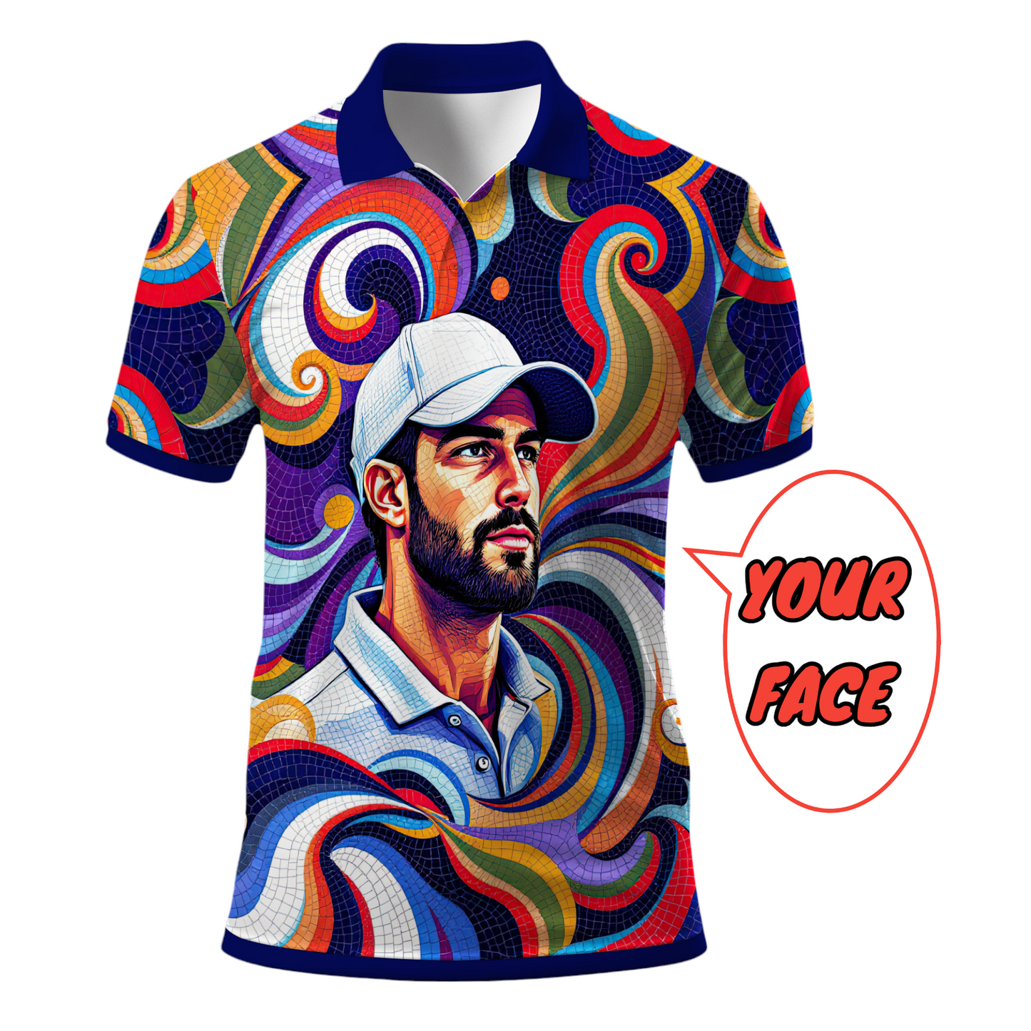 HomyGifts Men's Customized Face Artistic Golf Polo Shirt, Mosaic Art Style, Unique Personalized Golf Polo For Men Style 3