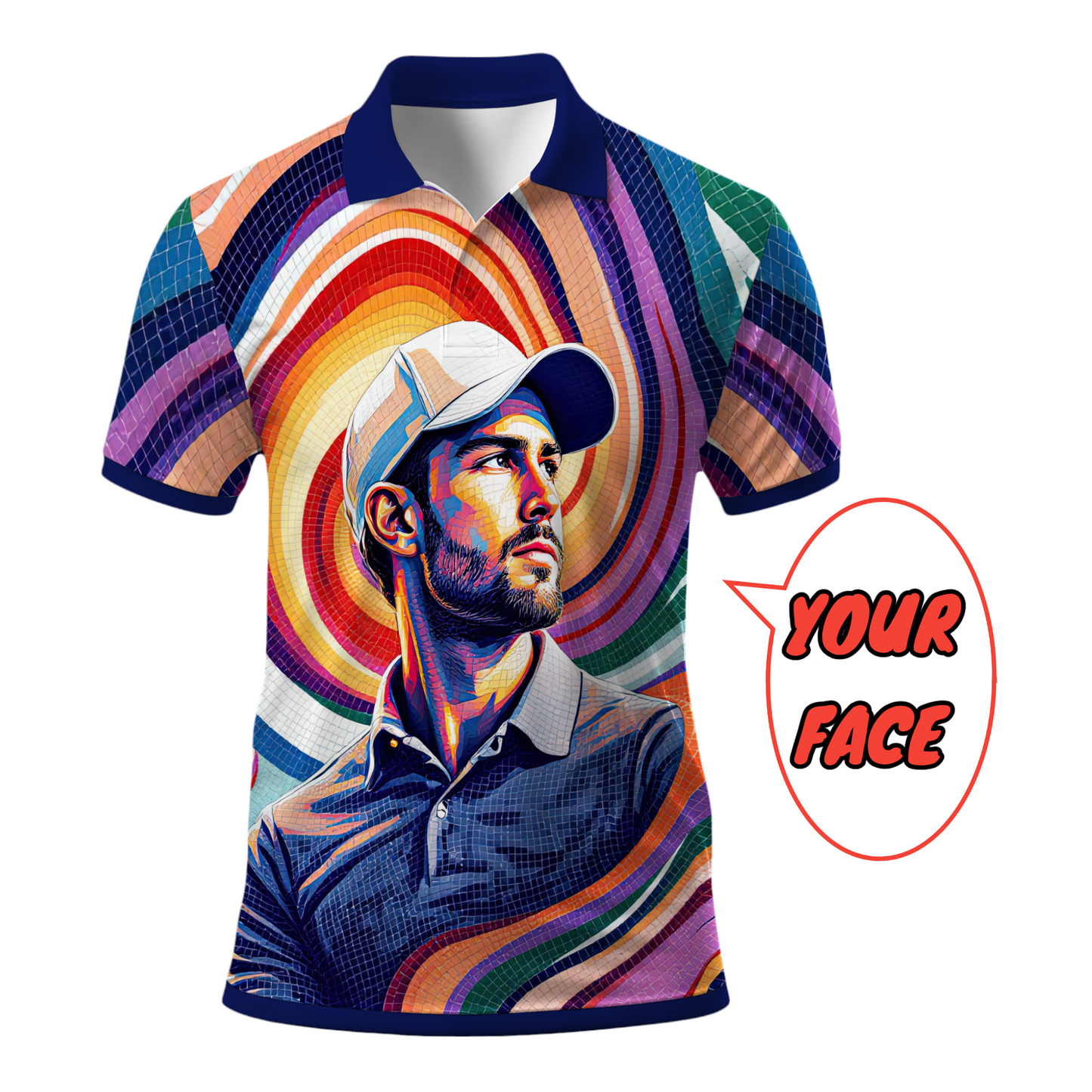 HomyGifts Men's Customized Face Artistic Golf Polo Shirt, Mosaic Art Style, Unique Personalized Golf Polo For Men Style 4