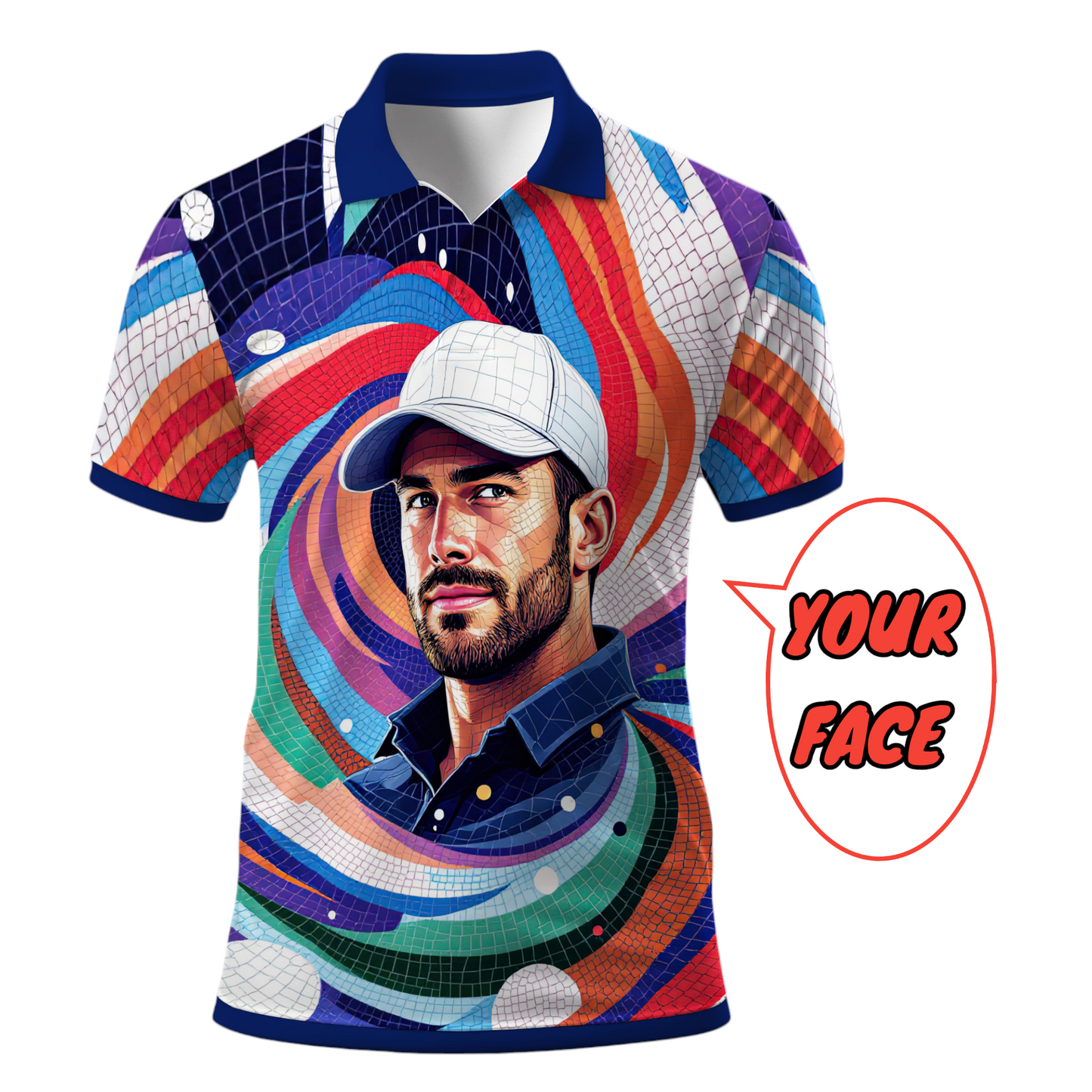 HomyGifts Men's Customized Face Artistic Golf Polo Shirt, Mosaic Art Style, Unique Personalized Golf Polo For Men Style 6