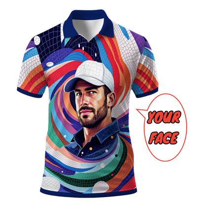 HomyGifts Men's Customized Face Artistic Golf Polo Shirt, Mosaic Art Style, Unique Personalized Golf Polo For Men Style 6
