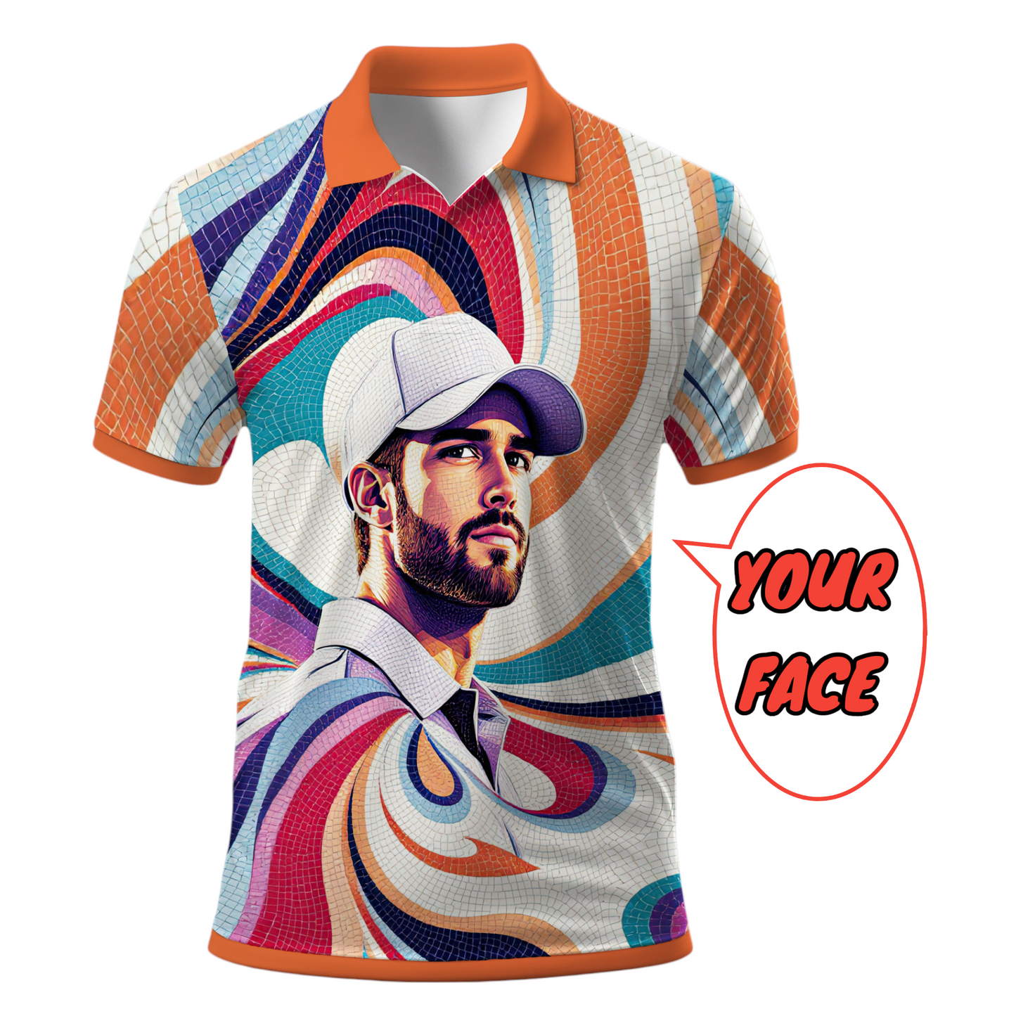 HomyGifts Men's Customized Face Artistic Golf Polo Shirt, Mosaic Art Style, Unique Personalized Golf Polo For Men Style 7